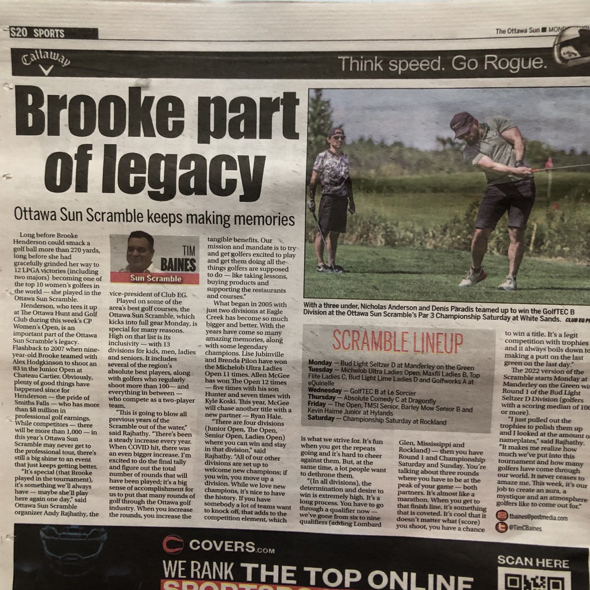 Nice piece by <a href="/TimCBaines/">Tim Baines</a> in today's <a href="/ottawasuncom/">Ottawa Sun</a> as we kick off City Championship Week today at <a href="/ManderleyGolf/">Manderley Golf Club</a> with Round #1 of the <a href="/budlight/">Bud Light</a> Seltzer D Division. Good luck to all competitors!
ottawasun.com/sports/other-s…
ottawasunscramble.golf