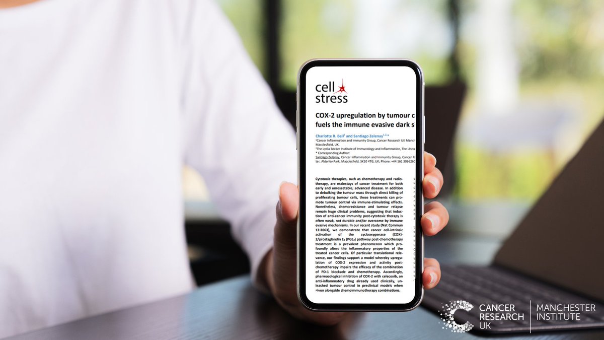 CRUK_MI's tweet photo. @SantiagoZelenay and @CharlotteRBell_ have just published a #Microreview of their recent @NatureComms manuscript explaining how chemotherapy-induced COX-2 upregulation by tumour cells fuels immune evasion
Read an advance preview in @cell_stress here: https://t.co/bwUMy3HN8V https://t.co/Ug4nT6cKlM