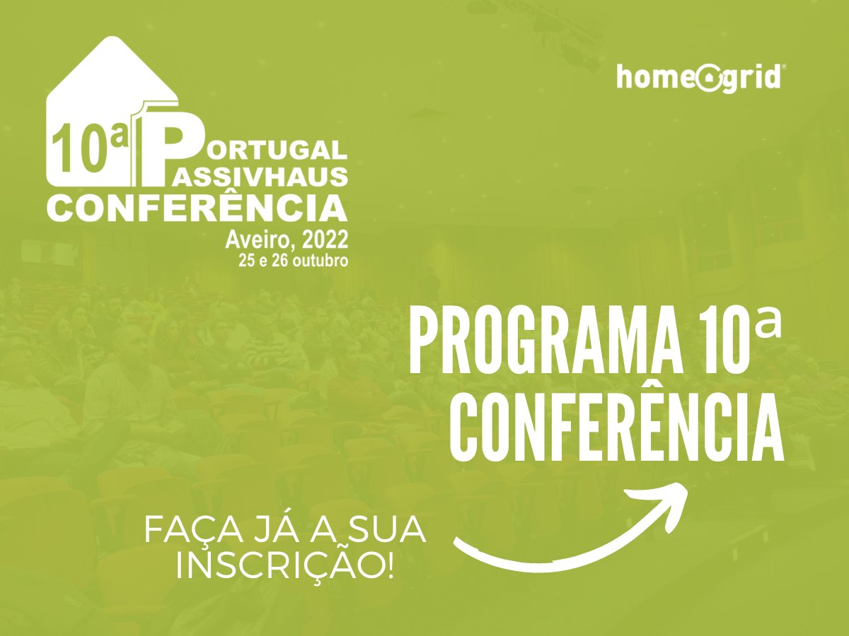 A Homegrid, em conjunto com a <a href="/PassivhausPT/">Passivhaus Portugal</a> , volta a organizar a Conferência #Passivhaus Portugal!

📍 25 e 26 de Outubro 
📅 Centro Cultural e de Congressos de Aveiro

👉 Para consultar o programa e se inscrever gratuitamente clique em bit.ly/3zkOrKx

#passivehouse
