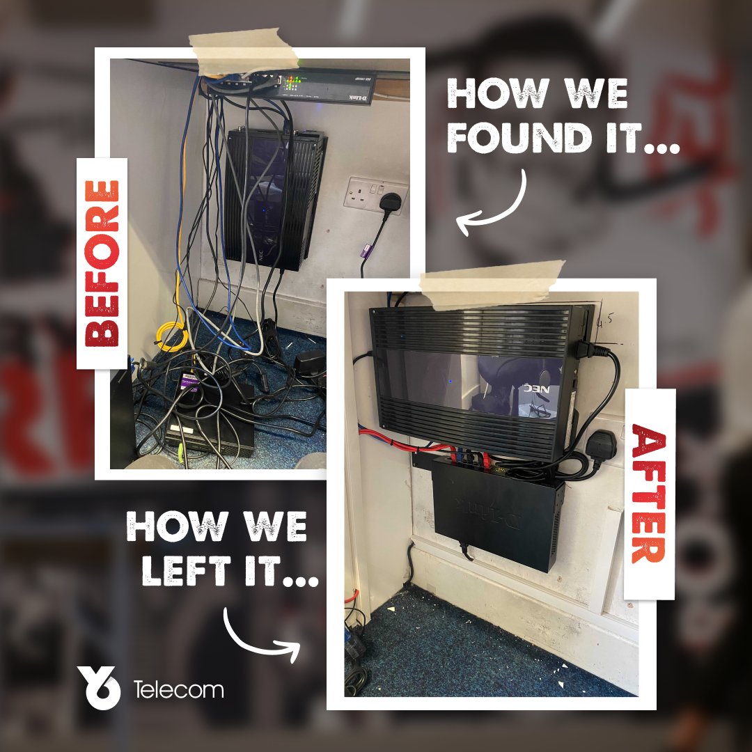YoTelecomUk's tweet photo. Another AWESOME install from one of our expert engineers. Nice work! 👌🏻🔥
#telecoms #BeforeandAfter #installtion #Yotelecom https://t.co/WaRbez648n