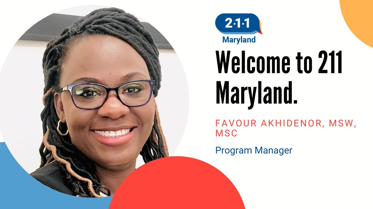 211 Maryland continues to grow, bringing Favour Akhidenor, ABD, MSW, MSc to the team as a program manager. She brings tremendous knowledge of health and human services to the 501(c)(3) #nonprofit. 
#healthandhumanservices #team211 #getconnected #gethelp