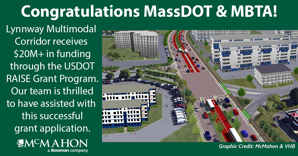 mcmahonassoc's tweet photo. Congratulations @MBTA and @MassDOT on the RAISE grant award for $20M+ for the Lynnway Multimodal Corridor. McMahon, with BCA by @HDR, is very proud to have prepared the winning grant application. https://t.co/jO8ETvbjz5 #mcmahontransit @busstopqueen https://t.co/CMjDDOrYcH