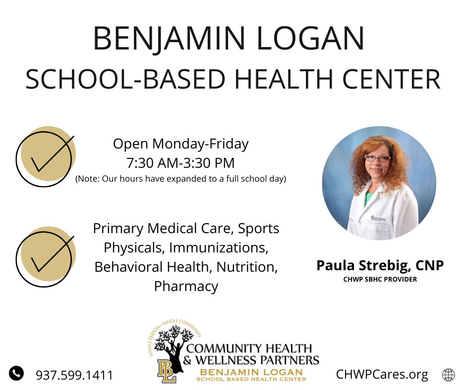 CommunityHeal20's tweet photo. The Benjamin Logan Local School District School-Based Health Center is expanding hours to a full school day! Visit our website https://t.co/W9chVbxDSH to learn more about our School-Based Health Centers!
#SchoolBasedHealthCenter
#WholePersonWholeCommunity
#wholepersoncare https://t.co/T9YowjY5LQ