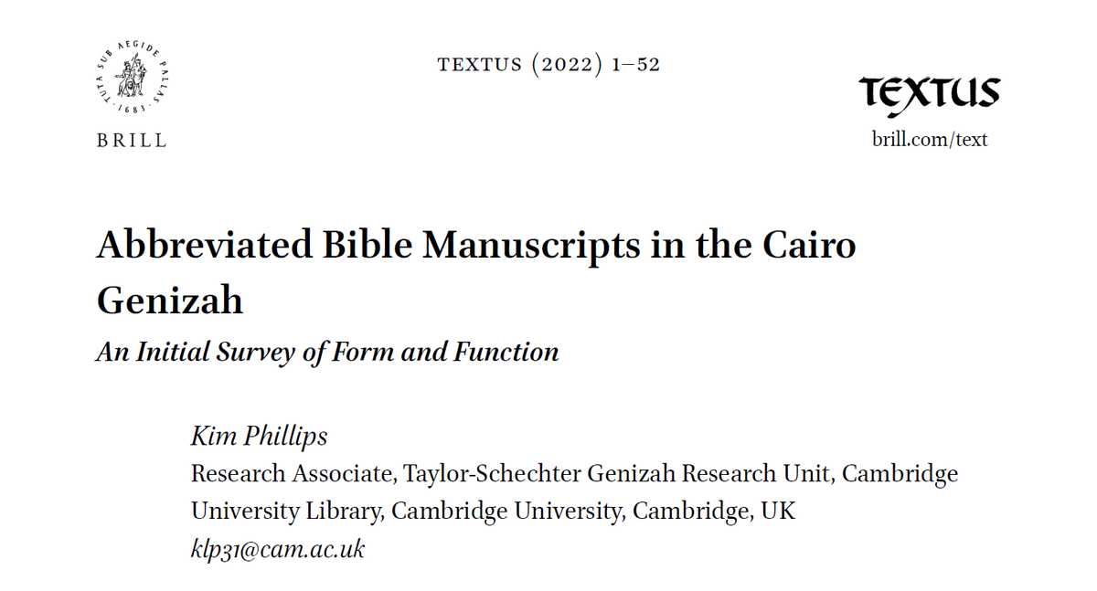 K_L_Phillips's tweet photo. I'm grateful, and relieved, to say that my most recent article has just been published in Textus (@Brill_Jewish @BrillPublishing)
Grateful:
(1) for the privilege of diving into these largely unstudied Bible manuscripts
(2) for the hard work of the Textus editors and typesetter https://t.co/OcBJx4vUKD