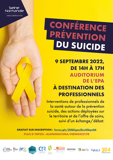 [Conférence prévention du suicide] À l’occasion de la journée mondiale de prévention du suicide ayant lieu le 10 septembre, une conférence sur le sujet est organisée le 9 septembre. + d'infos : urlz.fr/iSBg Gratuit sur inscription : urlz.fr/iS7U