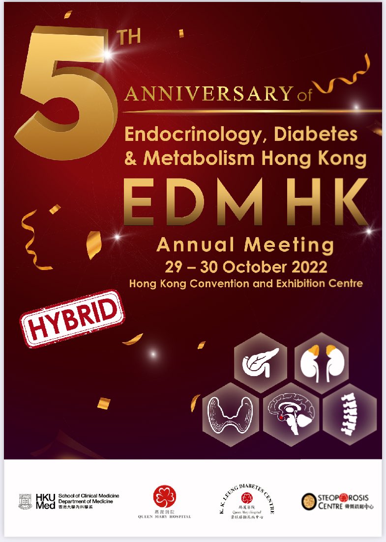 DavidLui_HKU's tweet photo. Delighted to announce our 5th annual endocrinology conference EDMHK @hkumed to be held in Oct 2022! 🎊🎊 Covering various topics in #diabetes, #thyroid, #osteoporosis, electrolytes and #COVID19. 
Register now! ✅
Check it out here ➡️ https://t.co/tCHd7nielU https://t.co/NYf5RsRkSS