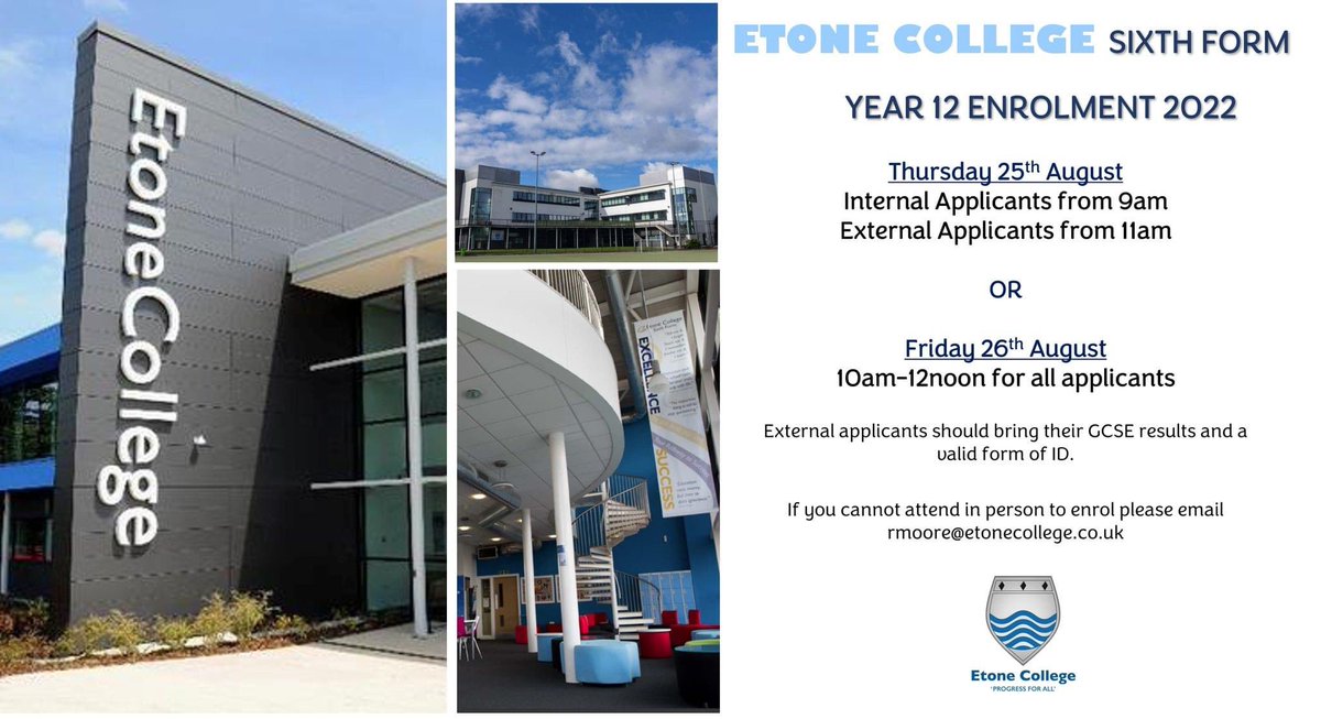 etonesixthform's tweet photo. 🚨 Calling all Year 11s looking to enrol in our successful sixth form…Year 12 enrolment will take place this week!
🌟 Small class sizes 
🌟 Modern facilities 
🌟 Enrichment opportunities 
🌟 Personalised careers advice
🌟 Community atmosphere 
See you there! 👋🏻 
@EtoneCollege https://t.co/hNKZdCsp2X