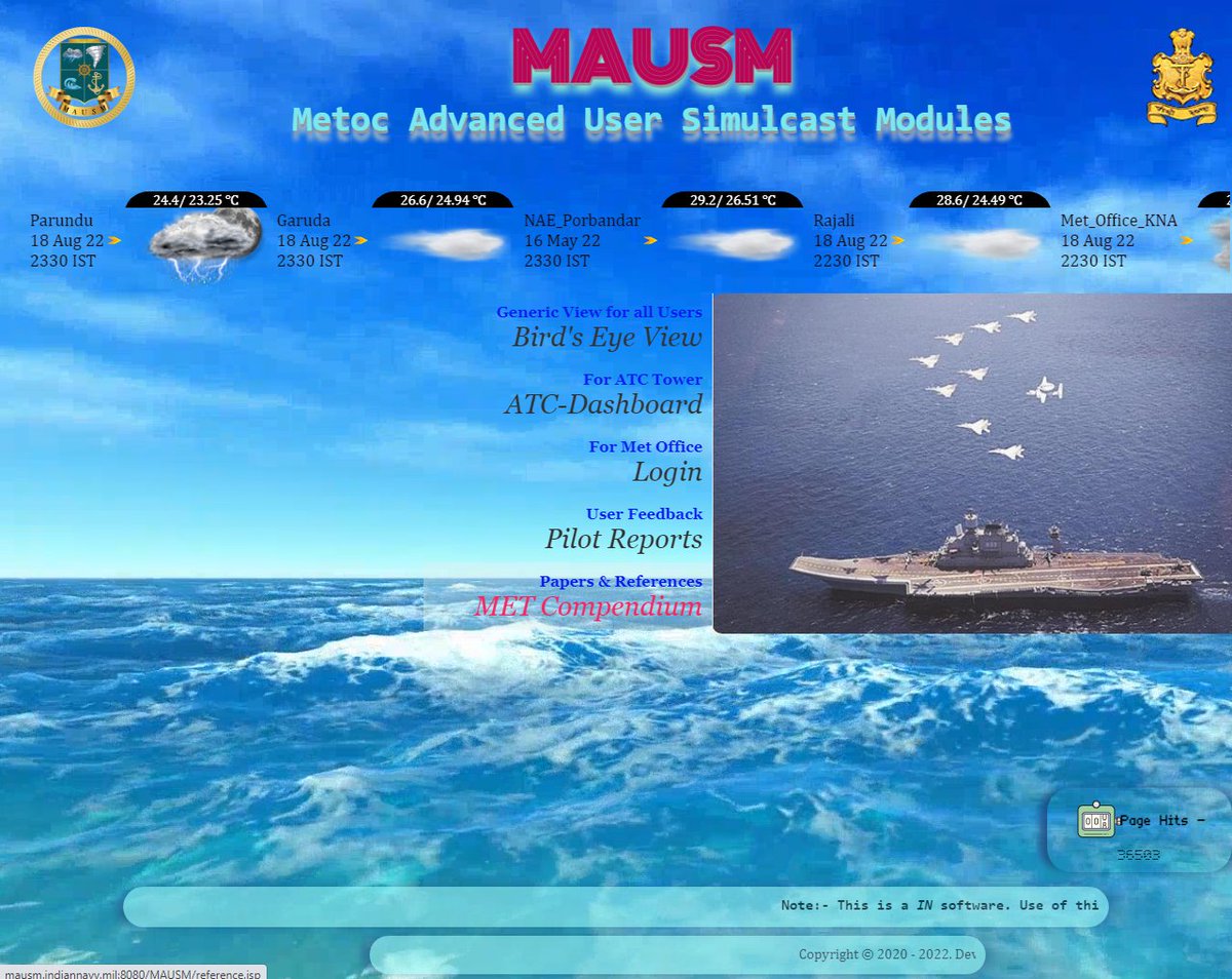 indiannavy's tweet photo. #DigitalIndia
Adm R Hari Kumar, #CNS launched Metoc Advanced User Simulcast Modules #MAUSM, #IndianNavy's in-house Software developed at Dte of Naval Oceanology & Meteorology #DNOM.
Provides vital met observations, forecast & shares near #realtime sensor data on Navy intranet. https://t.co/01D8ShAxut