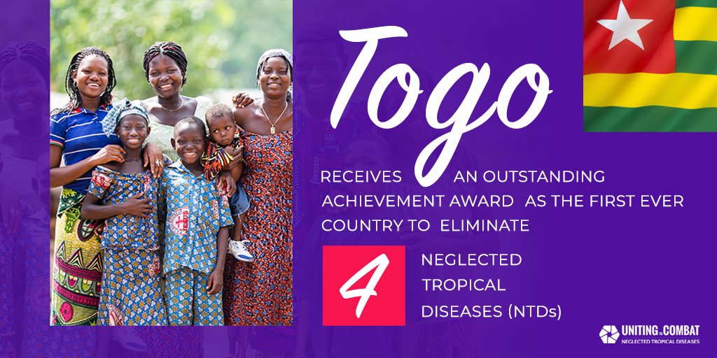 NEWS: Togo receives outstanding achievement award as the first ever country globally to eliminate 4 neglected tropical diseases (NTDs) at <a href="/WHO/">World Health Organization (WHO)</a> Regional Committee for Africa Meeting in Lomé.
Find more here: unitingtocombatntds.org/togo-becomes-t…
#BeatNTDs #100percentCommitted