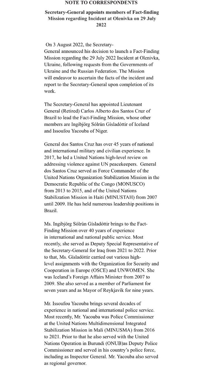 amandaruthprice's tweet photo. UN chief Antonio Guterres appoints team to conduct probe into #Olenivka prison attack in Ukraine last month ⬇️

@UN_Spokesperson Stephane Dujarric says terms of reference for the fact-finding mission have now been shared with #Russia and #Ukraine. https://t.co/E11uzDBgST