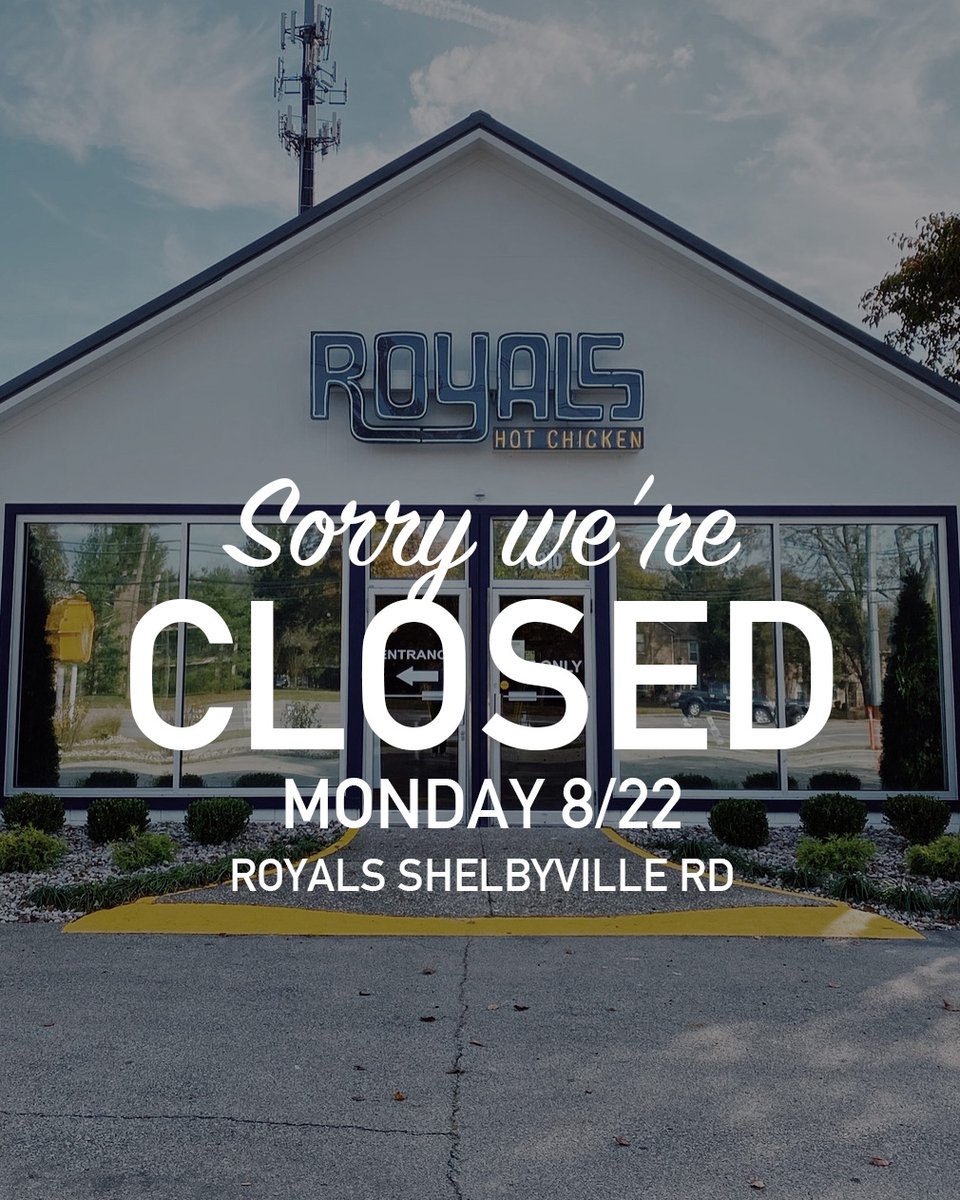 🚨 Our Shelbyville Rd location will be closed today (8/22) for lunch and dinner service.

👉  But you can still get your hot chicken fix at our Nulu store! See you there.