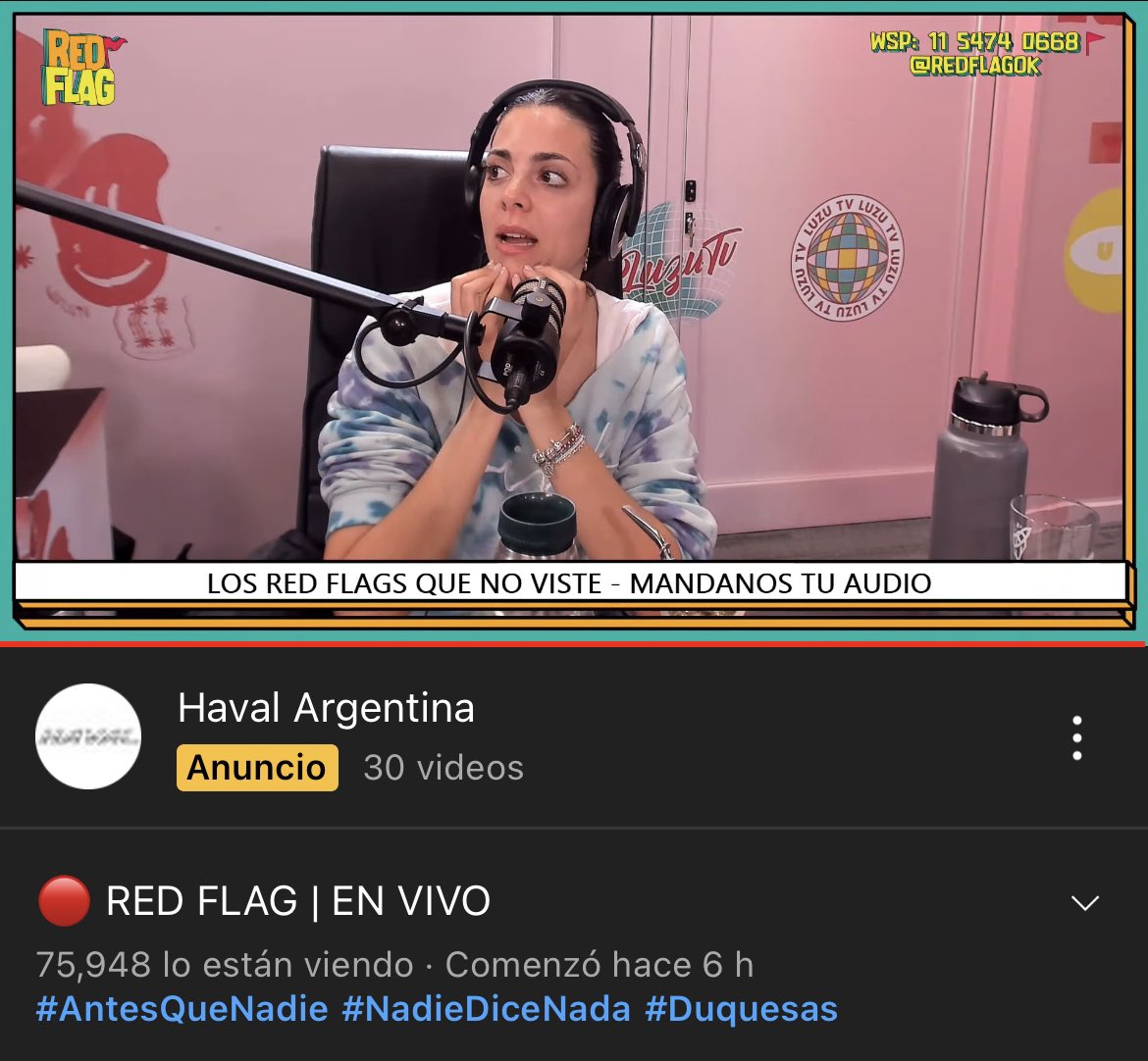 LANZAMIENTO >> AHORA: Debuta #RedFlag en Luzu TV con picos de 76 mil espectadores en directo. Conduce <a href="/gregorossello/">Grego Rossello</a> . Podes ver el programa ingresando en este link: youtu.be/Cw4WZ5IO9vo