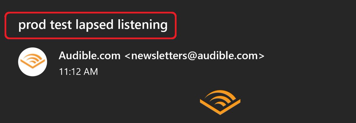 JamesPragit's tweet photo. Here's another #UX fail.  This is a screenshot of an e-mail I just got.  Apparently, Audible (an Amazon company) is doing production testing and accidentally sent out an email to their customers.  I wonder how many other users just got this same email? https://t.co/bhC7vjpKp9
