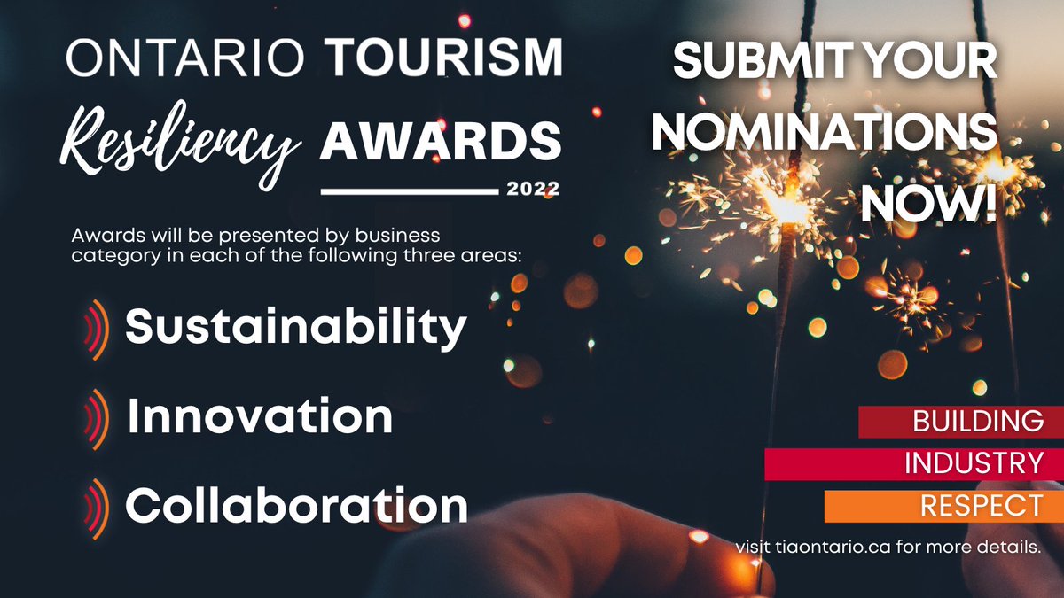 otec_training's tweet photo. We invite you to consider outstanding initiatives of innovation, collaboration, and sustainability that tourism businesses undertook in 2021 and share these stories in the form of Ontario Tourism Resiliency Award nominations.

Visit - https://t.co/VySELgKLZF https://t.co/BJ3fp1X6nD