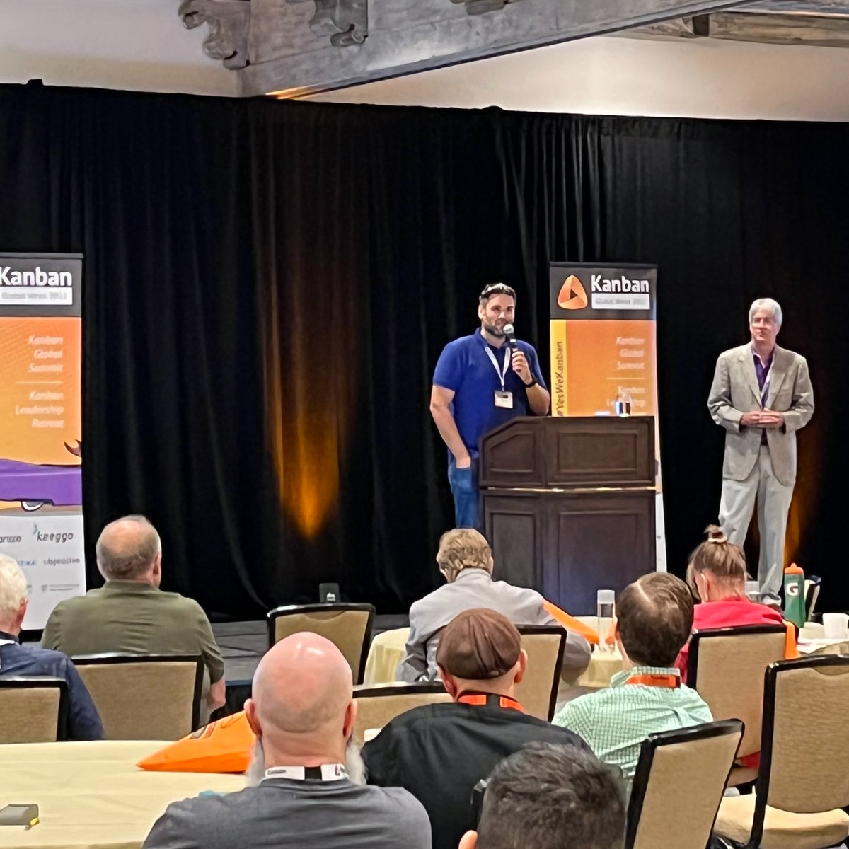 The 2022 #Kanban Global Summit is here! We started it off with opening remarks from <a href="/ToddELittle/">Todd Little</a>, Chairman of #KanbanUniversity, and <a href="/Dimitar_HK/">Dimitar Karaivanov</a>, CoFounder/CEO of sponsor @KanbanizeInc. We're thrilled to have everyone back together for the first time in 3 yrs! #yeswekanban #KGS22