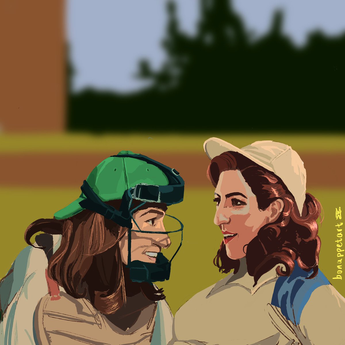 bonappetart's tweet photo. this was the moment in the trailer i clocked the gay activity bt them #gretson #aloto #aloto2022 #aleagueoftheirown2022 #alotofanart #aleagueoftheirownfanart #gretagill #carsonshaw https://t.co/8rTeOH8F15