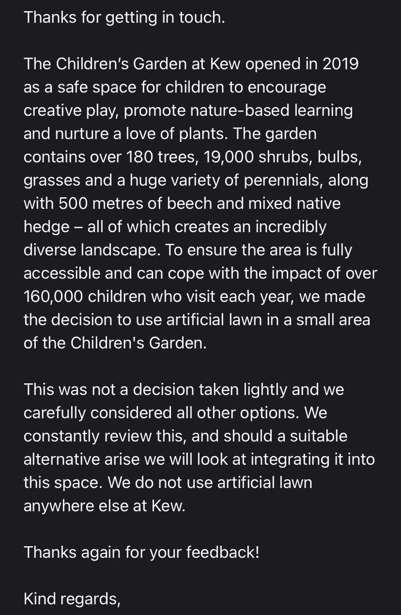 Sorry <a href="/kewgardens/">KewGardens</a> but kids on artificial grass does not promote nature based learning. Terrible judgement and a damaging example. Get with the times!!