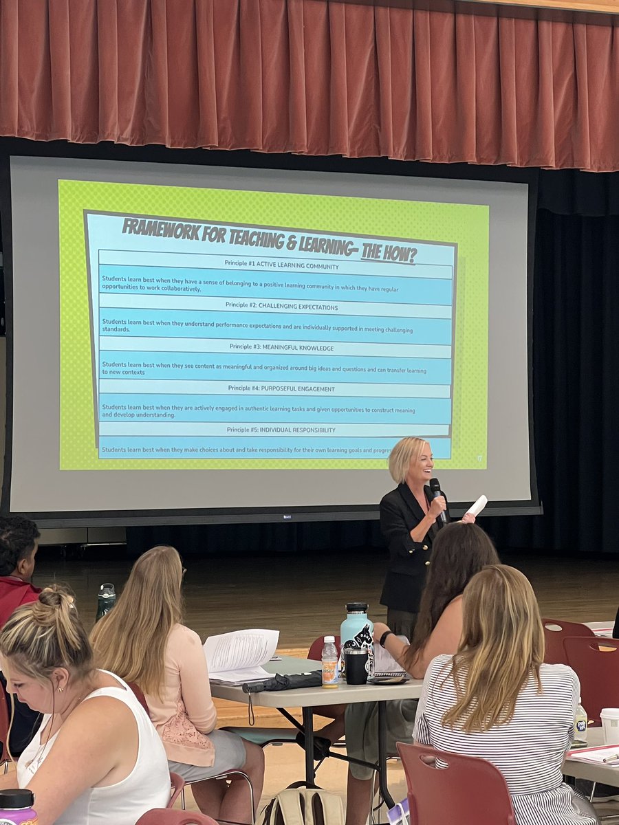Welcome Farmington New Teachers!! A GREAT morning so far! Superintendent Greider presenting “The How?”- Framework for Teaching &amp; Learning!🍎📚