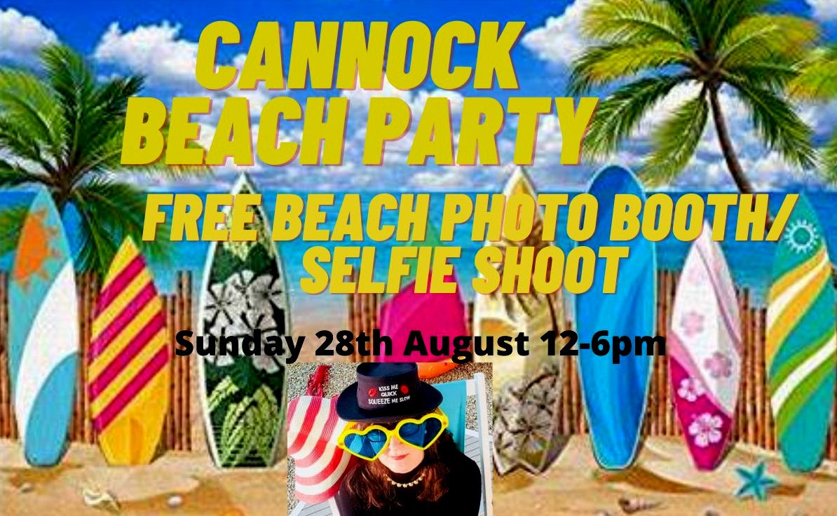 CannockWalkinSt's tweet photo. Photo booth with beach scene and surf boards, with props garlands and inflatable toys. Take a selfie of you by the sea in landlocked Cannock and let your fiends think you're at the coast #BeachParty #visitcannock #wdyt #Cannock #Staffs #enjoystaffs #lovecannock #OurCannock https://t.co/oImiMRmJ3l