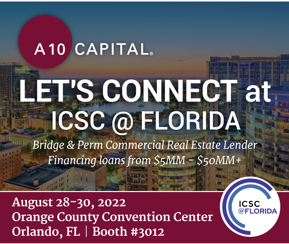 A10Capital's tweet photo. A10 Capital is looking forward to connecting with commercial real estate professionals at ICSC@FLORDIA. See us at Booth #3012!

A10 TEAM IN ATTENDANCE:
▢ Ken Wilson
▢ Tommy Mello

We look forward to connecting with you soon!
#A10Capital #ICSC #CommercialRealEstateFinance #CRE https://t.co/QFCfoZLYYw