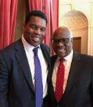 smc429's tweet image. See this? This is Clarence stumping for idiot candidate and serial liar, Herschel Walker. Why? Because nobody is stopping him. He KNOWS you can't be on the bench and push candidates.