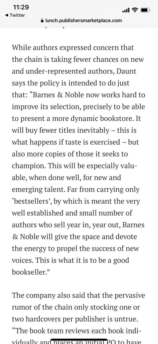 query_queen339's tweet photo. For anyone following along with the B&amp;N issue, the CEO, James Daunt, issued a statement. According to him, the reason so many marginalized authors will never see themselves in ANY B&amp;N in the country is because B&amp;N is exercising “taste.” https://t.co/QZUETIu7DM