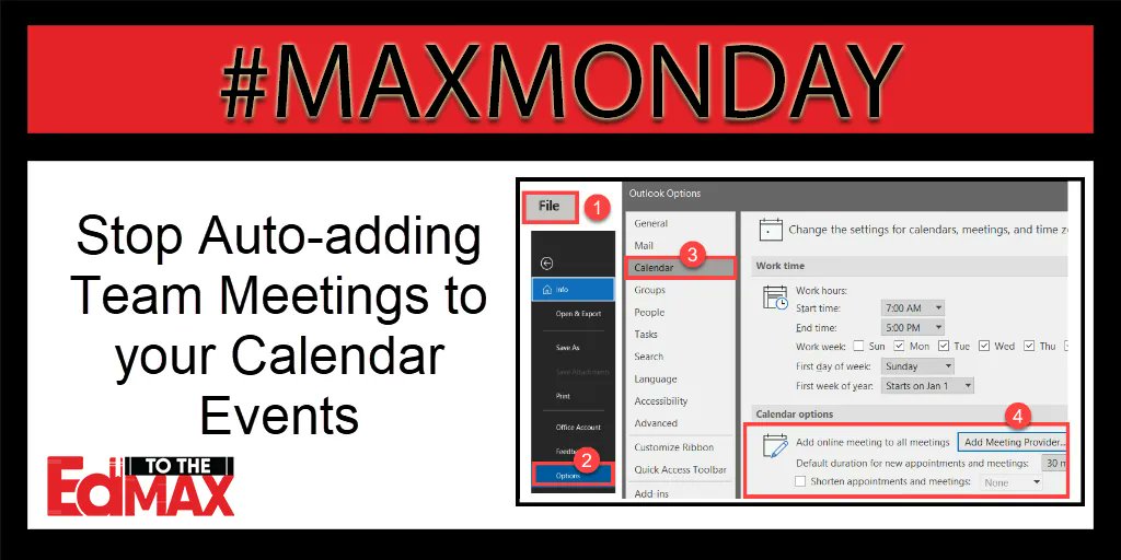 This week's #MAXMonday tip comes from Specialist Paul Wagner: <a href="/pwagnerlcisd/">Paul Wagner</a>. An update adds a Teams link to every calendar event. You can turn the auto-add meeting feature off.  Open your calendar options and make the adjustment.  Find more tips at edtothemax.com