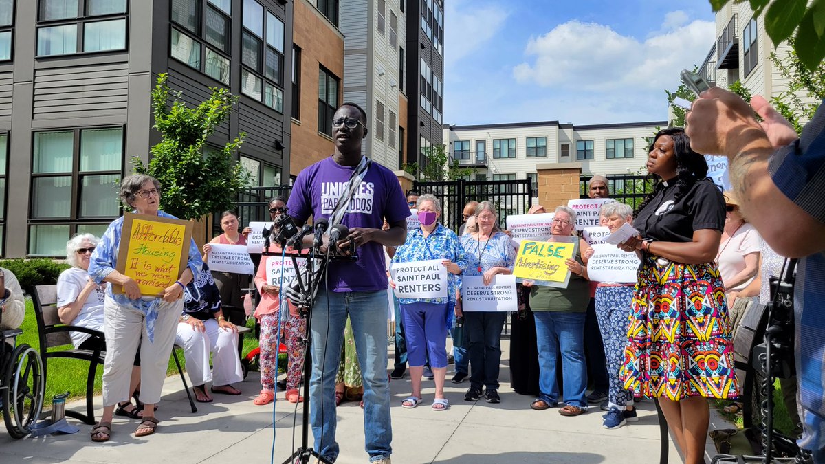 "Our members are majority people of color &amp; do the essential work that kept MN running during COVID, but so many can't afford skyrocketing rent. We're here to call the Council to listen to voters &amp; the working group and make sure they protect this policy!" STP renter Bol