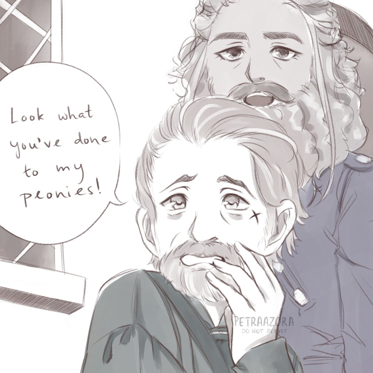 petraazora's tweet photo. 1/2 silly little comic of stede, izzy, and blackbeard as the "I may not know my flowers" scene from "the gay deceivers"
#ofmd #OurFlagMeansDeath https://t.co/F0zXY5Yl1G