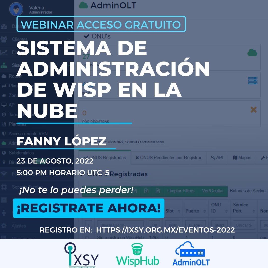 IXP_Yucatan's tweet photo. 👨‍💼Extendemos una gran invitación a que seas parte del #webinar "Sistemas de administración de Wisp en la nube", impartido por nuestra invitada Fanny López. 

⏰  23 de agosto en punto de las 17:00 hrs.  
⚠️Registro: https://t.co/pvKG9dlAwE

#Ixsy #comunidadinterconectada https://t.co/mxQ6ENeCYE