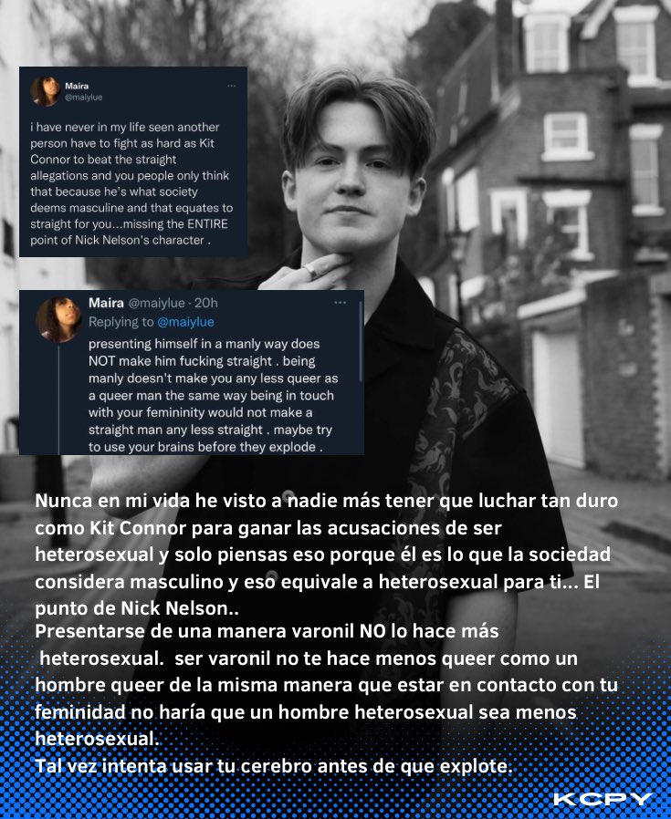 kitconnorpy's tweet photo. A Kit Connor le gustó un tweet en el se menciona que no debemos tener prejuicios sobre una persona y su sexualidad solo porque se presentan de manera masculina, las personas queer pueden verse a sí mismas de diferentes maneras, no solo lo la  sociedad considera lgbtqia https://t.co/0yuvb2fS3h