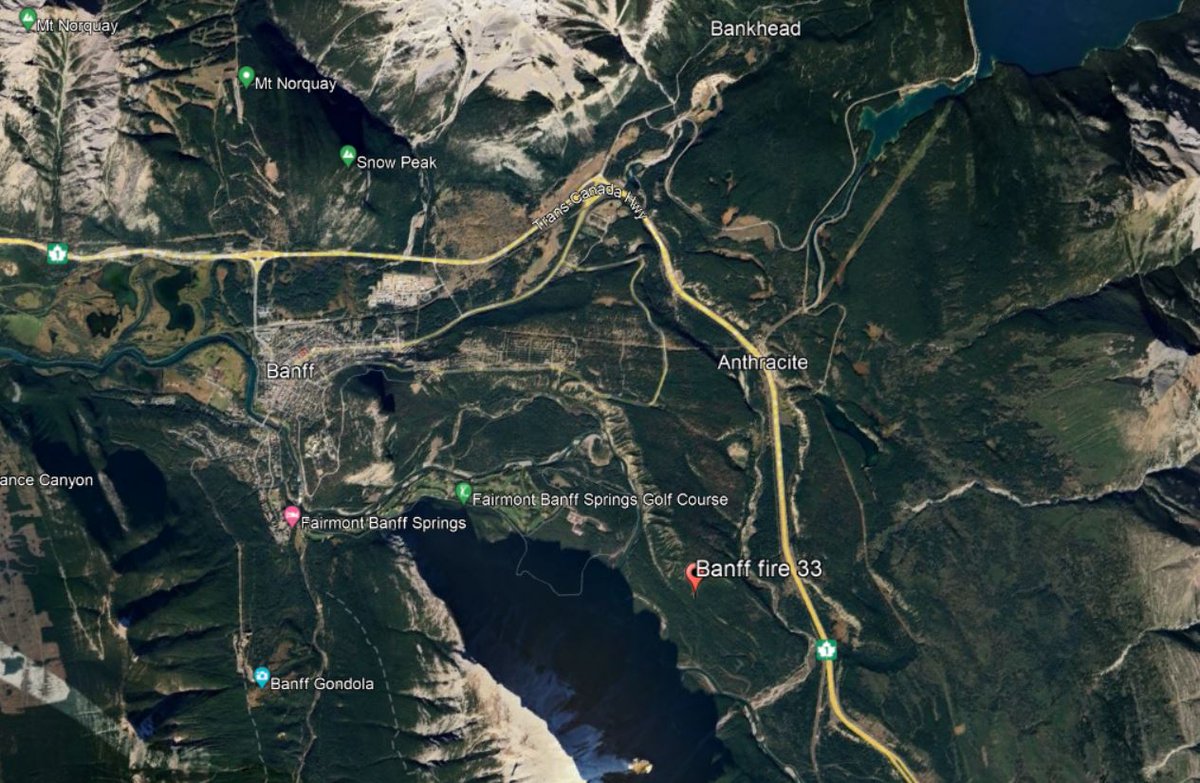 ⚠️Update: Small wildfire (0.016-ha) south of Fairmont Banff Springs Golf Course is now classified as UNDER CONTROL. This means the wildfire is contained &amp; expected to be extinguished. The wildfire was caused by a lightning strike.
👉There is no risk to communities at this time.