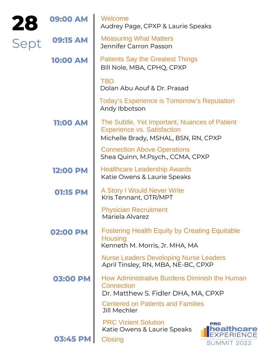 Here's your starting lineup for the 2022 PRC Healthcare Experience Summit!
Are you excited for this year's sessions covering an array of topics related to #px, physician leaders, #healthequity, brand reputation and of course, the presentation of our Healthcare Leadership Awards?