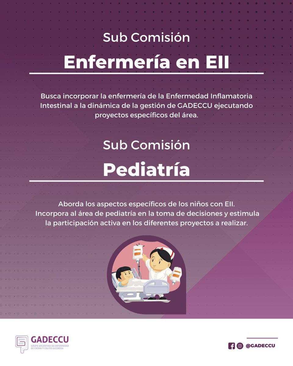 Sumando al trabajo que se viene haciendo en GADECCU desde su fundación, queremos presentarte las nuevas #SubComisiones
👉 Deslizá para conocer más

Si sos profesional de la salud y te interesa la EII, no dudes en sumarte! Hacé clic aquí 👇
gadeccu.org.ar