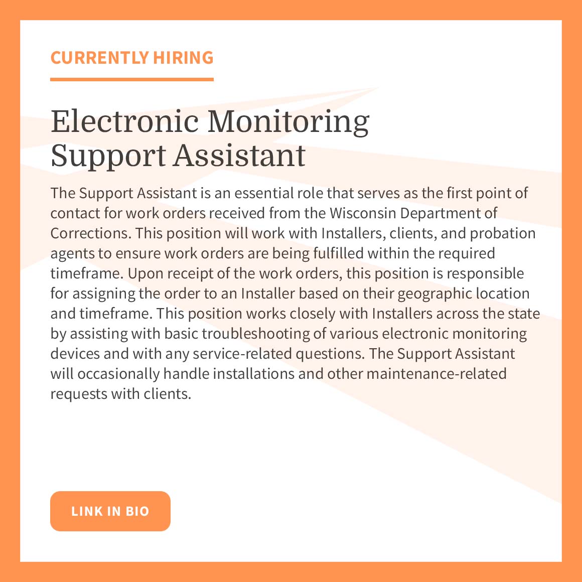 Apply: bit.ly/3T6Gthc
#electronicmonitoring #support #assistant #MKEjobs #milwaukeejobs #WIjobs #nonprofit #nonprofitorganization #gpsmonitoring #GPS