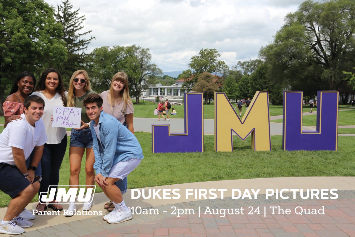 Don't worry, parents, we've got those first day of school pics taken care of😉📸 Tell your <a href="/JMU/">JMU</a> Duke to stop by the Quad in front of Wilson Hall on Wednesday from 10 a.m. - 2 p.m. Photos will be available at jmu.edu/parents