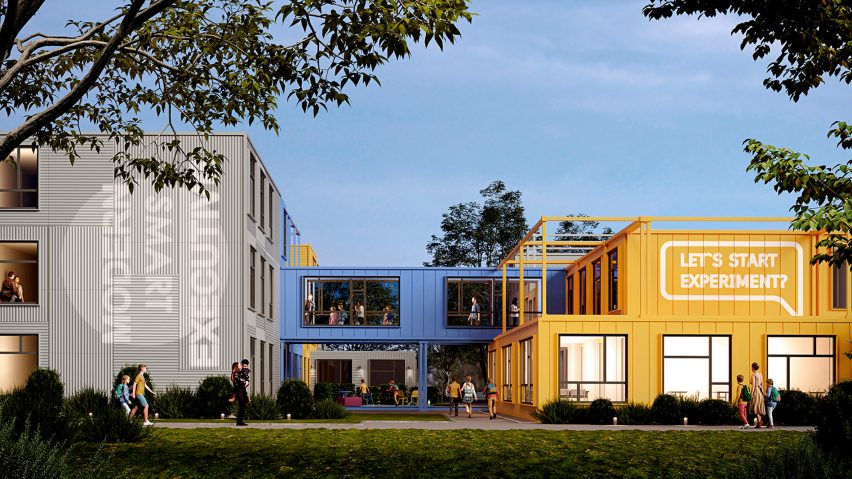 LexiconplusIon's tweet photo. Ukrainian #architecture studio Zikzak has designed a collapsible, modular school building that aims to restore infrastructure destroyed through the Ukraine War. It can house over 176 students within an adaptable aluminium, modular structure. 

Is this the future of #architecture? https://t.co/vKmHslpwCG