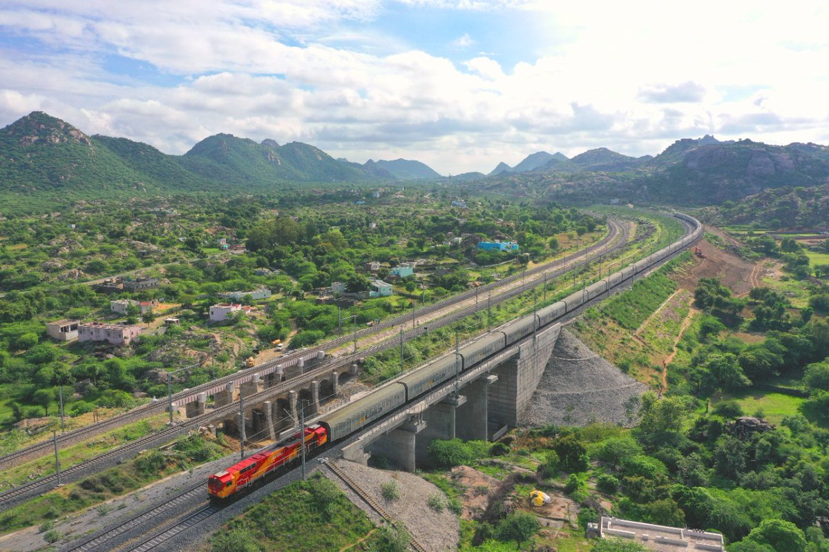 RailMinIndia's tweet photo. Dedicated Freight Corridor: Revolutionising Goods Movement 
 
Progress Report:
- All work contracts awarded
- Land Acquired: 100%
- Track commissioned: 734 km WDFC &amp; 618 km EDFC
- Major Bridges: 394 of 543 completed
- No. of Trains Run: 44,796
- Freight Loaded: 15.23 billion NTKM https://t.co/p0YgjKXFC8