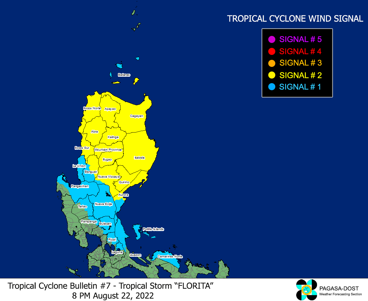 dost_pagasa's tweet photo. TROPICAL CYCLONE BULLETIN NO. 7
Tropical Storm “#FloritaPH”
Issued at 8PM, 22 August 2022
Next bulletin at 11PM today

TROPICAL STORM “FLORITA” CONTINUES TO MAINTAIN ITS STRENGTH WHILE MOVING SLOWLY WESTWARD OVER THE PHILIPPINE SEA

Link: https://t.co/Nx7RUCzorD https://t.co/qcN7sARMfC