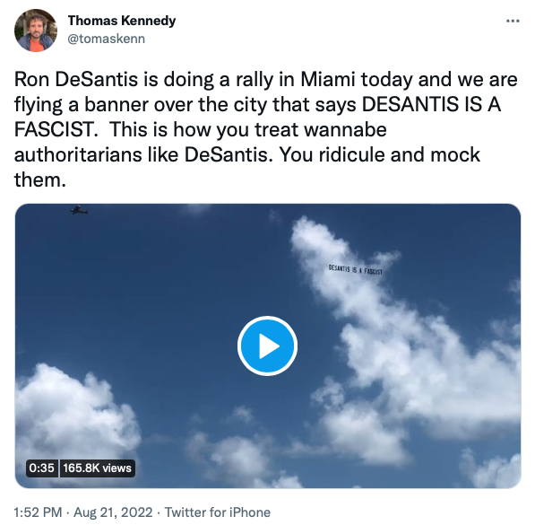 FlaResearch's tweet photo. While @FlaDems leader Anna Eskamani raises the alarm about a "climate emergency," her fellow Florida Democrats are renting airplanes to fly banners that mock and threaten politicians they dislike.

What is the carbon footprint of this campaign? https://t.co/SO3ghYWtDZ