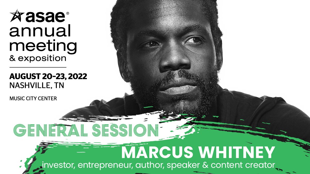 ASAEannual's tweet photo. Grab a good seat early! Don't miss @marcuswhitney, recognized as one of Nashville’s Movers and Shakers, on the Main Stage this morning. We'll see you soon! #ASAE22 https://t.co/bvCSJcHpfi