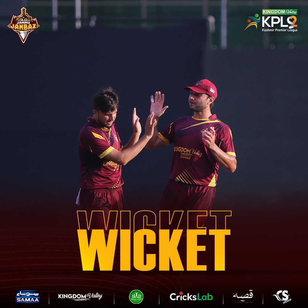 JammuJanbaz's tweet photo. Ahmad Khan got his 3rd wicket and we are now just 1 wicket away from this win!!!

Ball-by-Ball: https://t.co/dsrFdrpYUd

#JammuJanbaz #CricksLab #KingdomValleyKPL #JJvBS #KingdomValley #KhelJaanBaazoKa #CricketTwitter https://t.co/6QeLxSFJzS