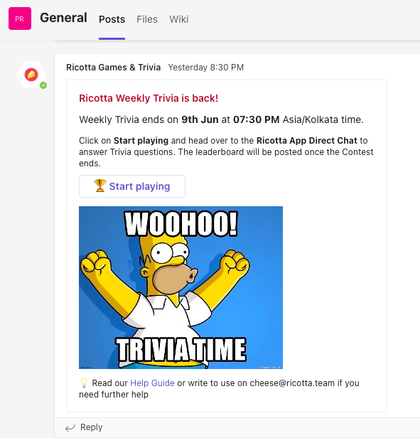 RicottaHQ's tweet photo. We're excited to announce that Ricotta Games &amp; Trivia is now available on @MicrosoftTeams 🤩

With Ricotta, you will:

✨ Build an amazing team culture
👋 Make onboarding fun
🧑‍🤝‍🧑 Enhance team connections
💪 Create happier, engaged teams

Get started: https://t.co/UwVkggJUQ3 https://t.co/pppOvTAhnu
