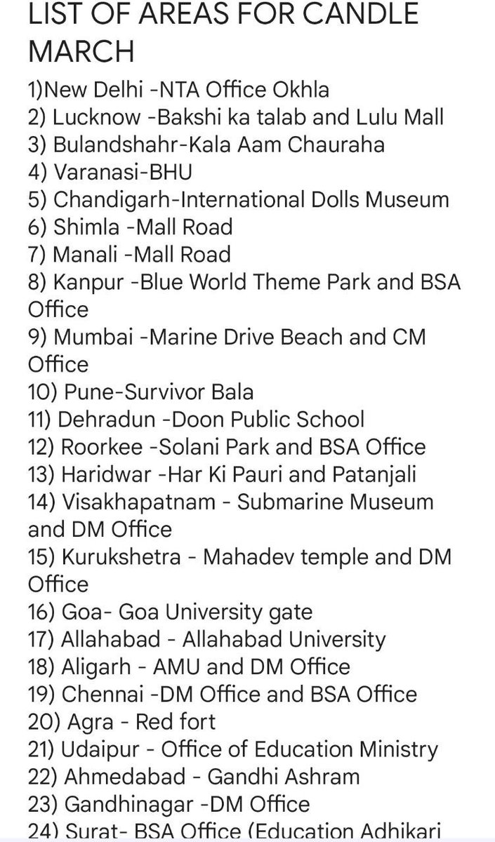 das_simiran's tweet photo. #JEEMains2022 #NEET #CUET #CANDLEMARCHforJeeNeetJustice 
#CandleMarchForJeeNeetCuet 
Reach this places today sharp 7 PM for Candle March for Justice in JEE, NEET ,CUET Leading by 
@erPawanBhadana sir
 If you are from other city and can't reach, do on your home with Candle,posters https://t.co/O6s9ER7dew