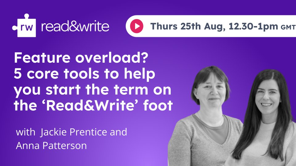 Join <a href="/Jackie_Texthelp/">Jackie_Everway</a> and I for a webinar on Thursday where we break down Read&amp;Write to 5 core tools to help kickstart the new term!

Register here bit.ly/3R3rMcG
If you can't make it, register for the recording! 

Join in to learn about #EdTech, #AT and #Texthelp tools