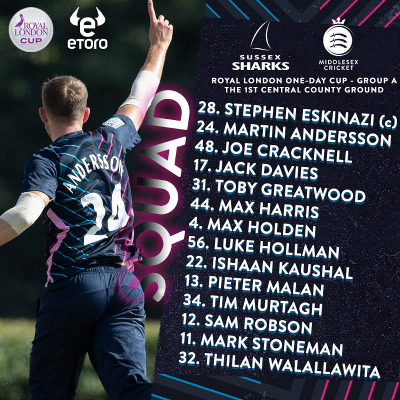 Middlesex_CCC's tweet photo. ๐ | SUSSEX SHARKS V MIDDLESEX | SQUAD & MATCH PREVIEW
Men's First Team Coach, Richard Johnson, has named a squad of 14 ahead of tomorrow's winner-takes-all @RoyalLondonCup clash against Sussex Sharks at Hove.
READ MORE โฌ๏ธ | #OneMiddlesex