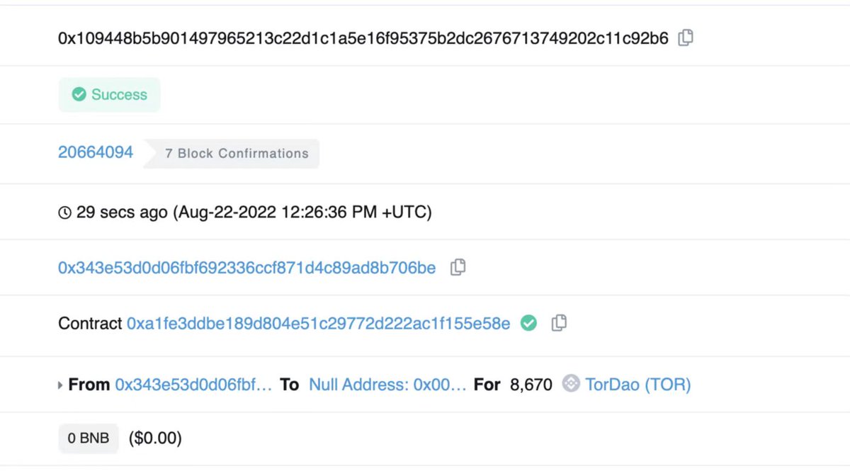 Tor_DAO_'s tweet photo. 📢The repurchasing and destruction of the #Tor for today have been completed.  

✅The total repurchasing value is 7200 USDT. 
✅The destroying amount is 8670 #Tor. https://t.co/J2LbinFynw