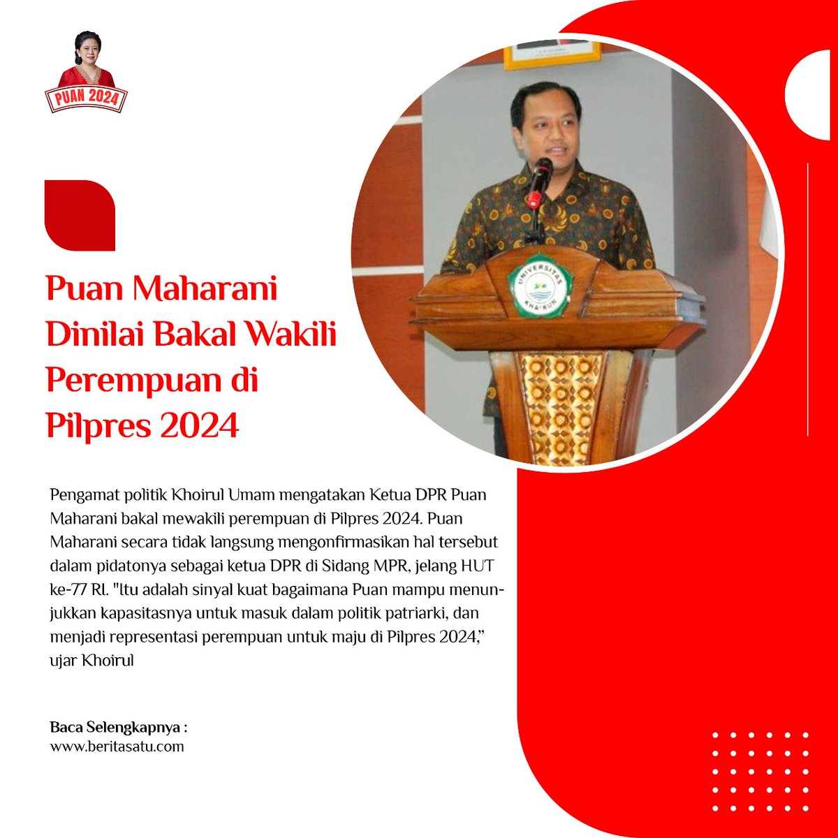 Destaa80957322's tweet photo. Puan Maharani di nilai bakal wakili perempuan di pilpres 2024.
Puan Penentu Koalisi https://t.co/foazgyla3I