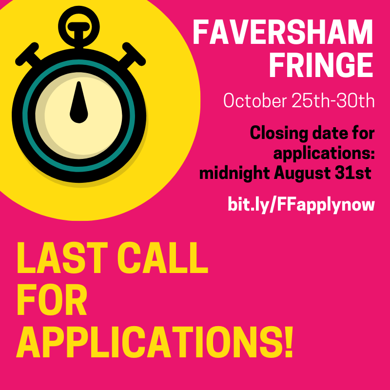 FavershamFringe's tweet photo. There's still time to enter Faversham Fringe 2022! Applications close midnight Aug 31st. Bring your show to Kent's friendliest fringe festival: https://t.co/zBm3wKPijJ 
#Faversham #comedy #poetry #theatre #magic #variety #cabaret #hypnotism #performingarts https://t.co/HzTVD8l9JR