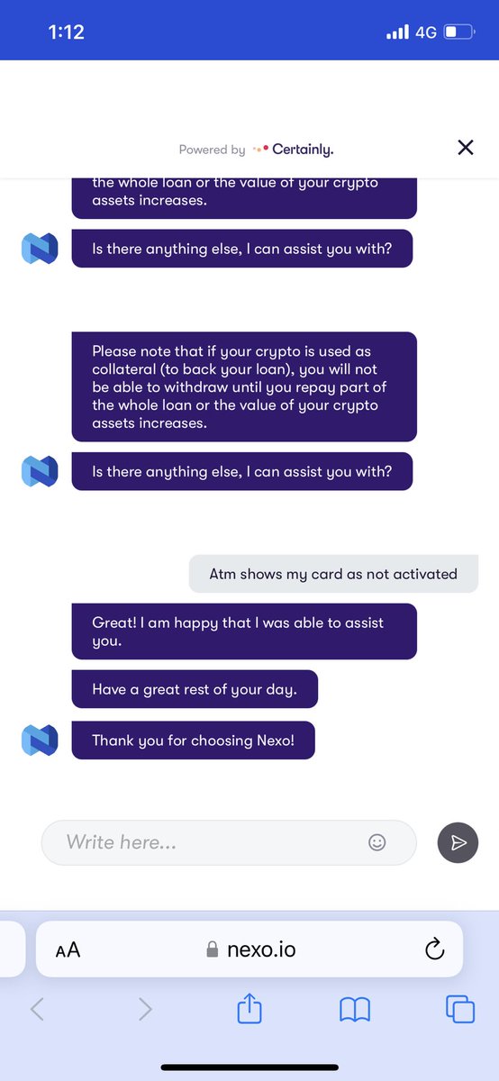 thealienmusk's tweet photo. Customer service 👏 @Nexo! Bots talking to themselves. https://t.co/EZ55HEwnxq